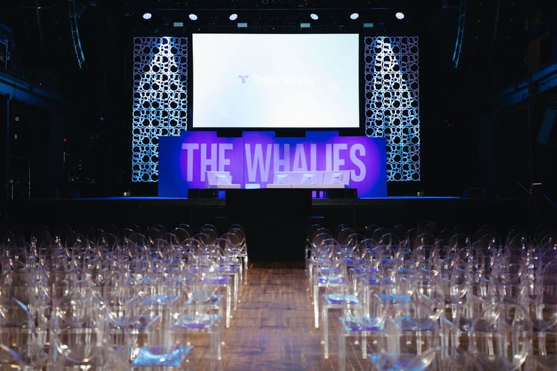 Full room and stage at The Whalies awards show