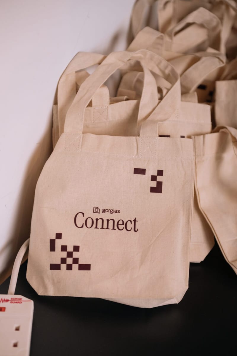 Canvas tote bag printed with the Gorgias Connect logo