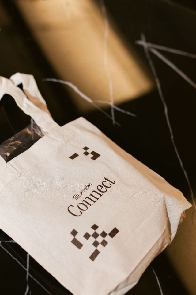 Canvas tote bag printed with the Gorgias Connect logo