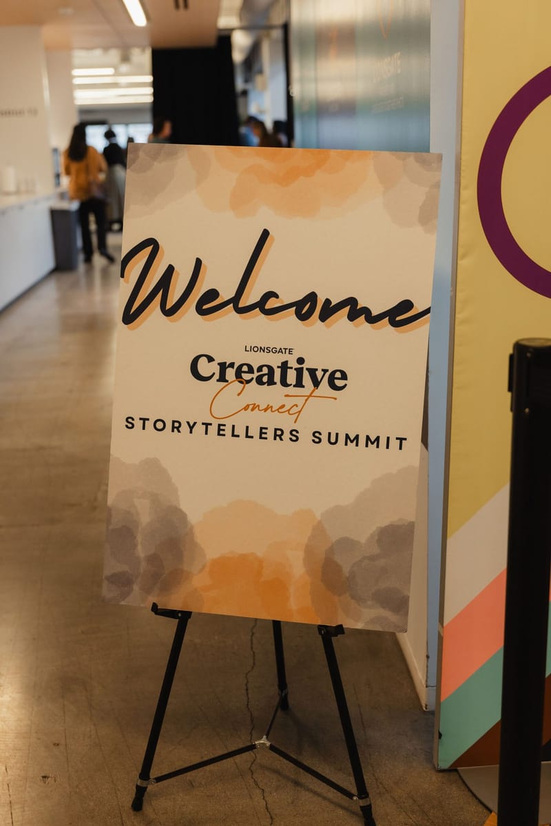 Welcome sign on an easel for the Creative Connect Storytellers Summit