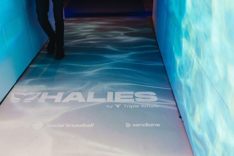 Tunnel floor washed with water ripple light, printed THE WHALIES by Triple Whale, Social Snowball and sendlane